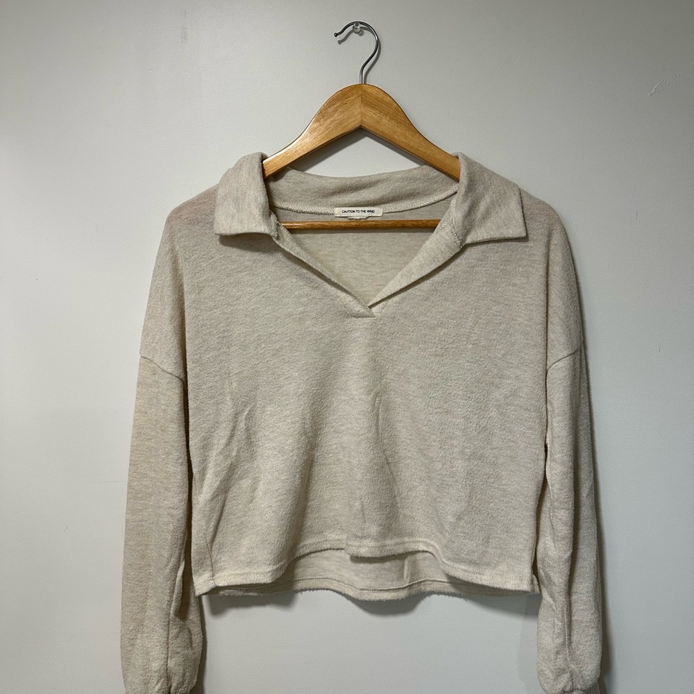 Beige Collared Women's Top